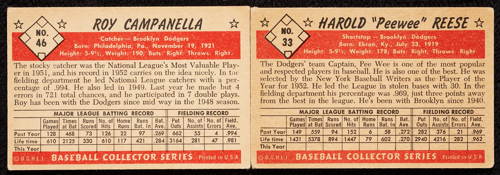 1953 Bowman Color Cards from Reese and Campanella (2)