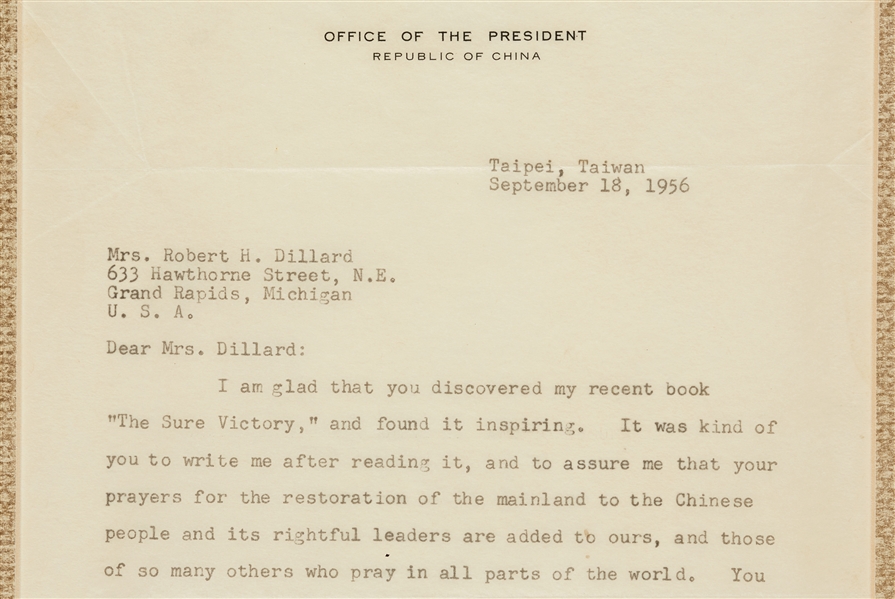 Madame Chiang Kai-shek Signed Letter Display (1956) (BAS)