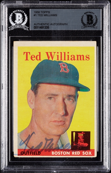 Ted Williams Signed 1958 Topps No. 1 (BAS)