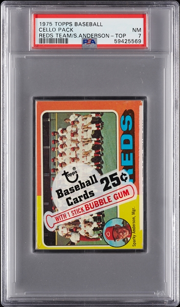 1975 Topps Baseball Cello Pack - Reds Team (Anderson) Top (Graded PSA 7)