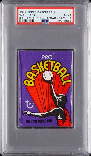 1972 Topps Basketball Wax Pack - Kareem Abdul-Jabbar Back (Graded PSA 9)