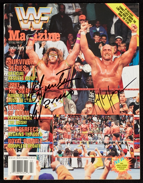 Ultimate Warrior & Hulk Hogan Signed WWF Magazine (BAS)