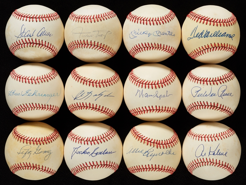 HOFers & Stars Single-Signed Baseball Group with Mantle, Williams, Aaron (35)