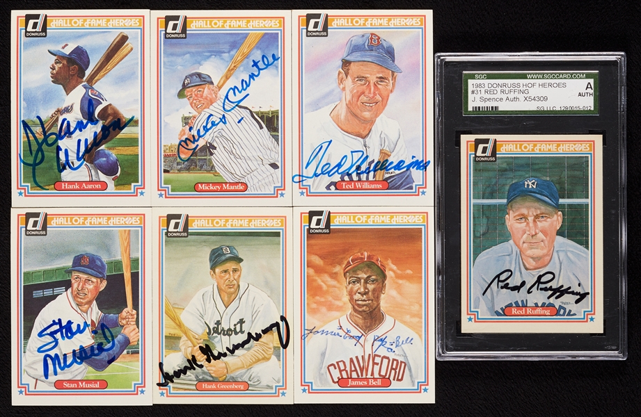 Signed 1983 Donruss HOF Heroes Near Set with Mantle, Ruffing (23)