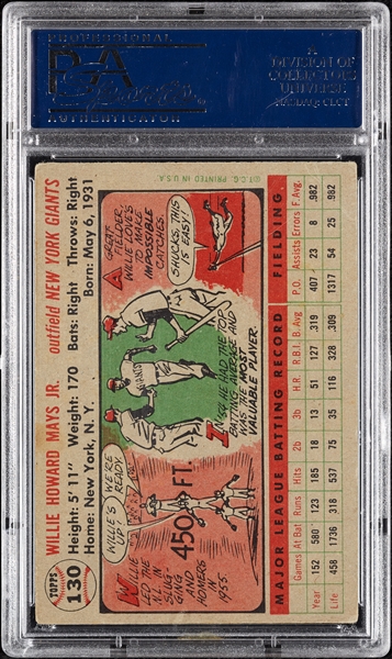Willie Mays Signed 1956 Topps No. 130 (PSA/DNA)