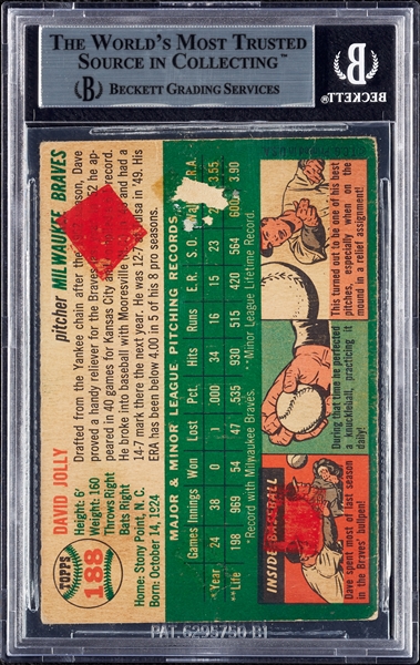 Dave Jolly Signed 1954 Topps No. 188 (BAS)