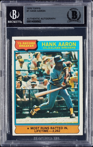 Hank Aaron Signed 1976 Topps No. 1 (BAS)