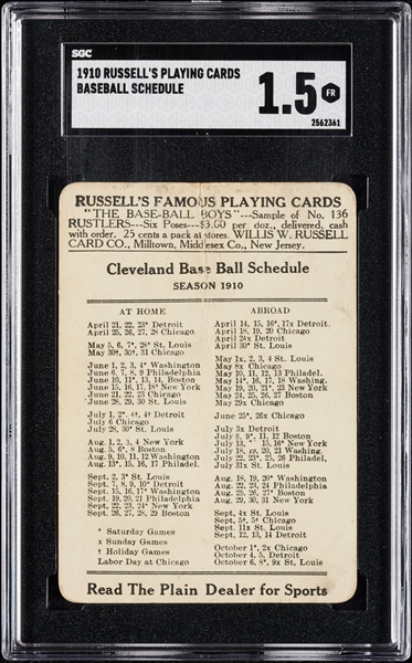 1910 Russell's Playing Cards Baseball Schedule SGC 1.5