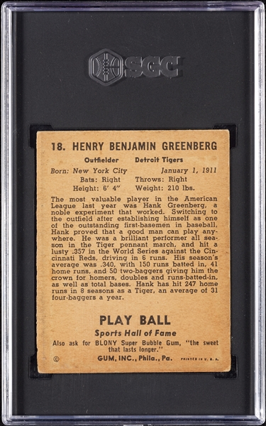 1941 Play Ball Hank Greenberg No. 18 SGC 3