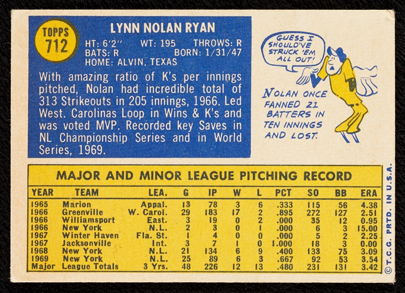 1970 Topps No. 712 Nolan Ryan EX