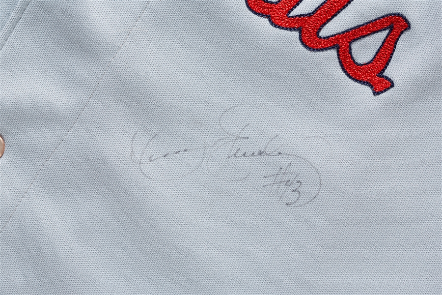 1997 Dennis Eckersley Cardinals Game-Worn and Autographed Road Jersey