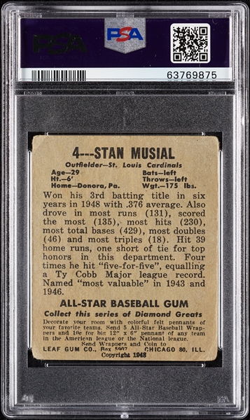 1948 Leaf Stan Musial RC No. 4 PSA 1.5