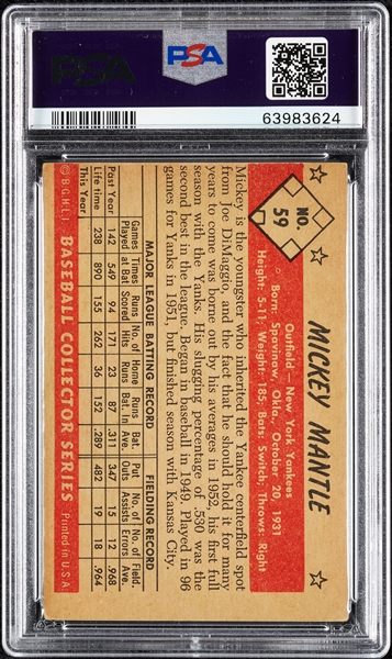 1953 Bowman Color Mickey Mantle No. 59 PSA 3 (MC)