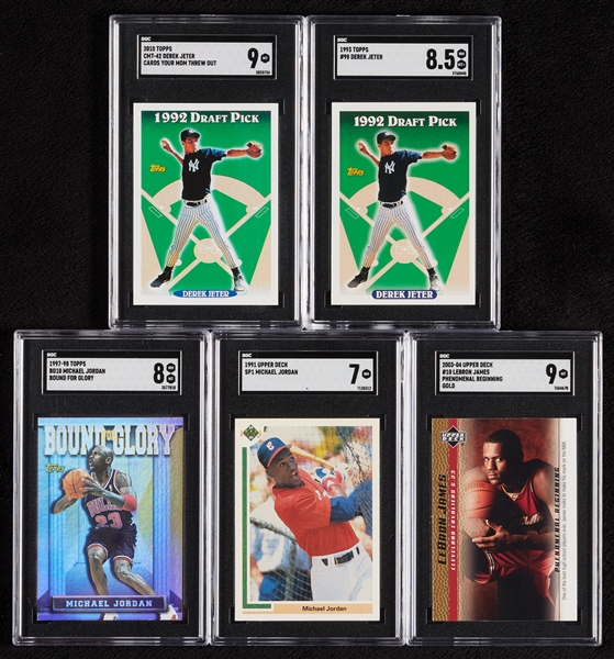 Michael Jordan, LeBron James & Derek Jeter SGC-Graded Group (5)