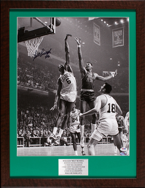 Bill Russell Signed 16x20 Framed Photo with Chamberlain (PSA/DNA)