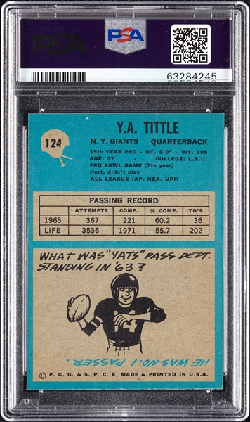 1964 Philadelphia Y.A. Tittle No. 124 PSA 9