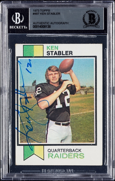Ken Stabler Signed 1973 Topps RC No. 487 (BAS)