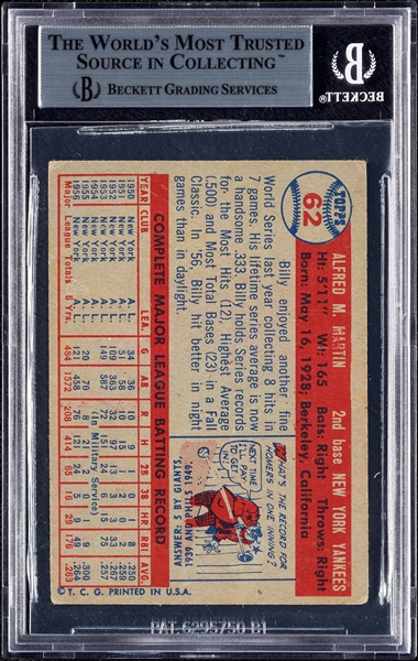 Billy Martin Signed 1957 Topps No. 62 (BAS)