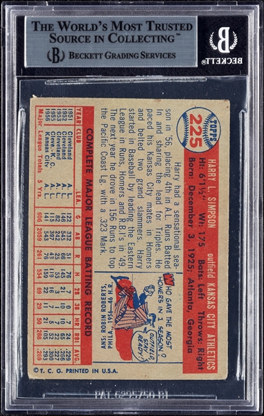Harry Simpson Signed 1957 Topps No. 225 (BAS)