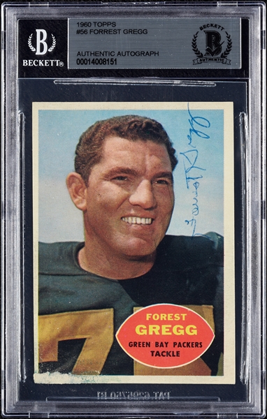 Forrest Gregg Signed 1960 Topps Football RC No. 56 (BAS)