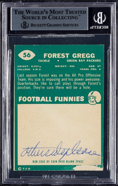 Forrest Gregg Signed 1960 Topps Football RC No. 56 (BAS)