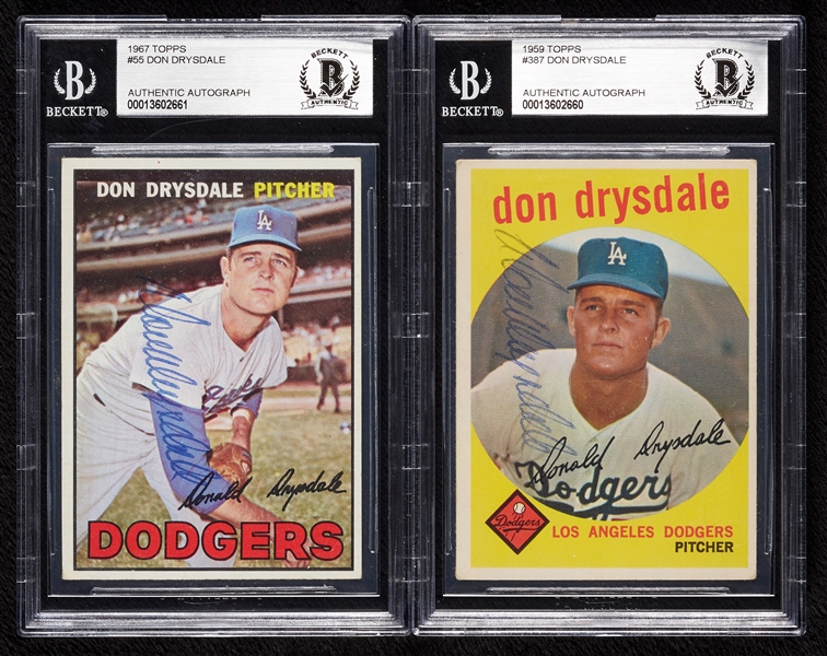 Don Drysdale Signed 1959 & 1967 Topps Cards (2) (BAS)