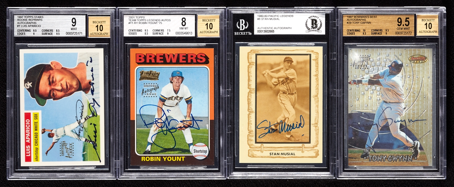 HOFer Signed Modern Card Group with Gwynn, Yount, Musial (4) (BAS)