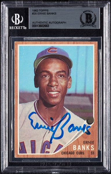 Ernie Banks Signed 1962 Topps No. 25 (BAS)