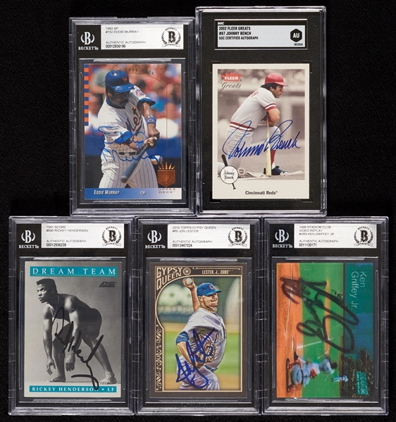 HOFers & Stars Signed Card Group with Griffey Jr., Henderson (5)