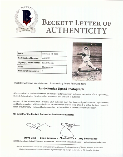 Sandy Koufax Signed 8x10 Photo (BAS)