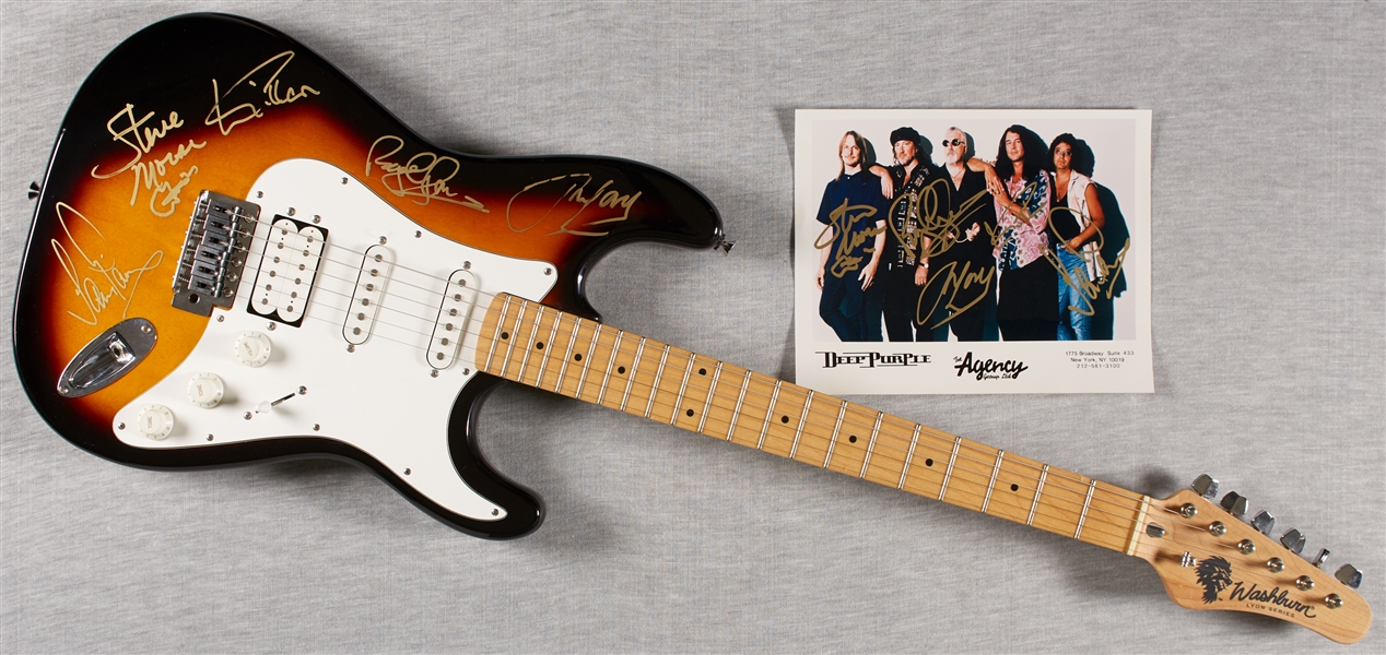 Deep Purple Group-Signed Guitar & Photo (2)