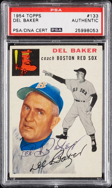 Del Baker Signed 1954 Topps No. 133 (PSA/DNA)