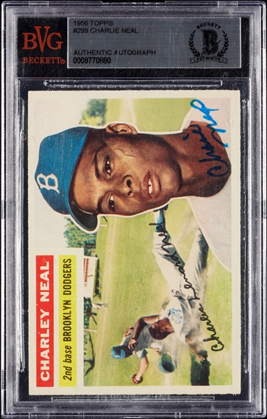 Charlie Neal Signed 1956 Topps No. 299 (BAS)
