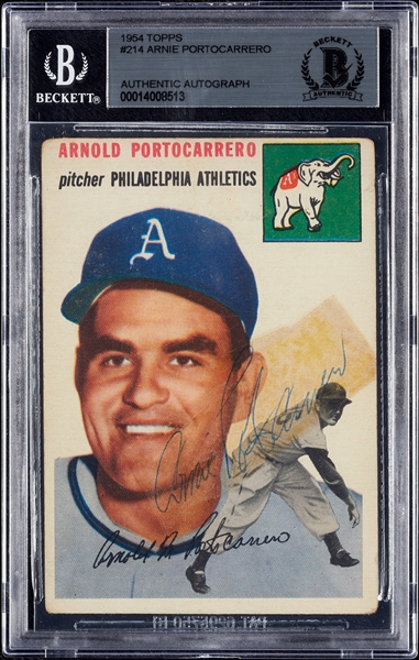 Arnold Portocarrero Signed 1954 Topps No. 214 (BAS)