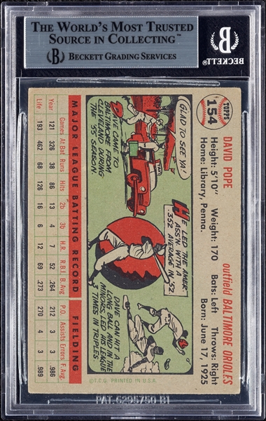 Dave Pope Signed 1956 Topps No. 154 (BAS)
