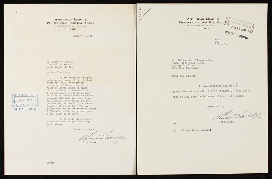 William Harridge Signed Typed Letters Pair to Walter Briggs (2)