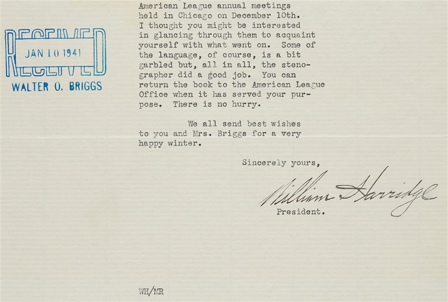 William Harridge Signed Typed Letters Pair to Walter Briggs (2)