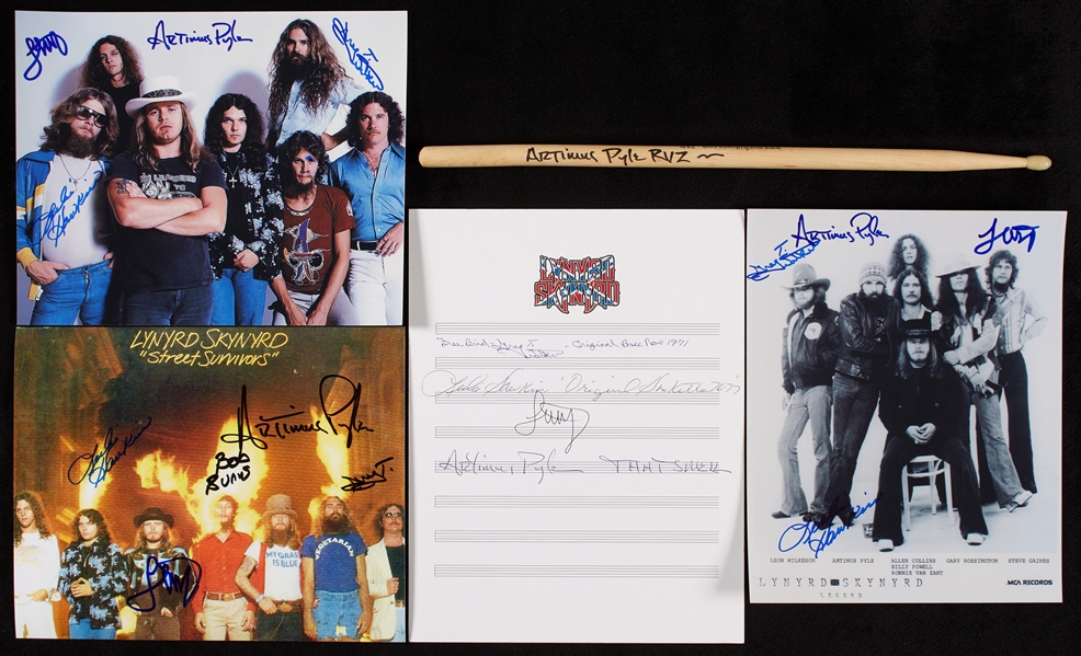 Lynyrd Skynyrd Signed Photos, Lyrics & Drum Stick (5)