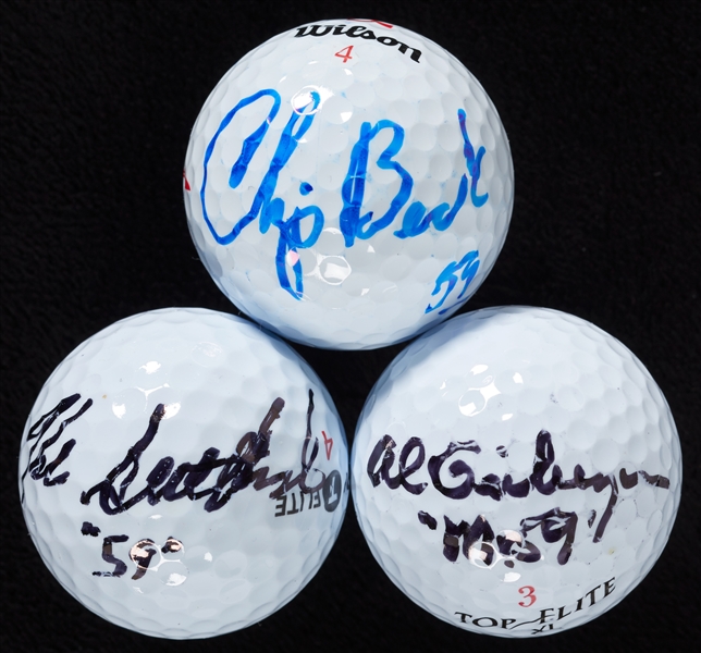 Golf Signed 59 Scorecards & Golf Balls Group (11)