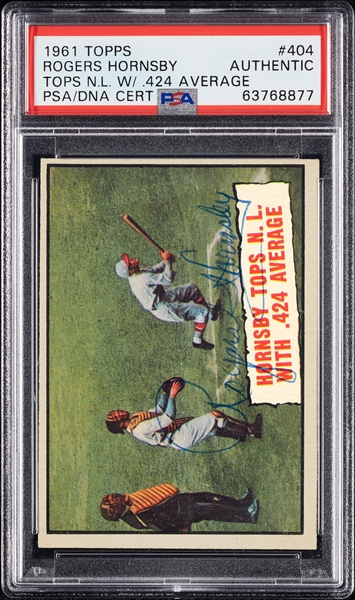 Rogers Hornsby Signed 1961 Topps No. 404 (PSA/DNA)