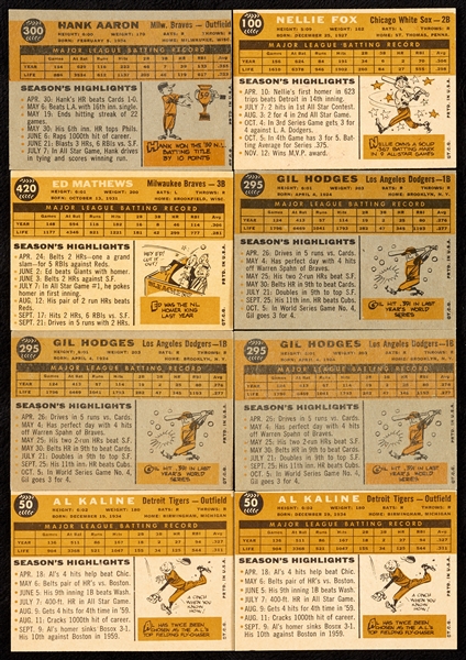 1960 Topps Baseball Partial Set, 20 HOFers Including Aaron, Koufax (750)