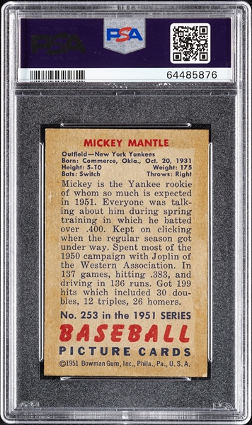 1951 Bowman Mickey Mantle No. 253 PSA 2