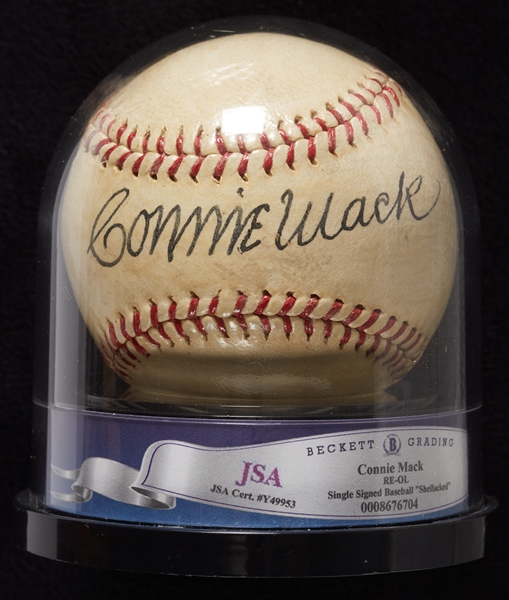 Connie Mack Single-Signed Reach Baseball (BAS) (AUTO 9)