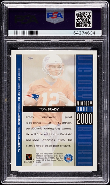 2000 UD Victory Tom Brady RC No. 326 PSA 9