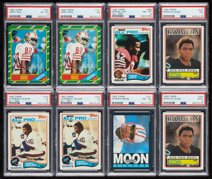Jerry Rice, Lawrence Taylor, Ronnie Lott & Marcus Allen PSA-Graded Group (8)