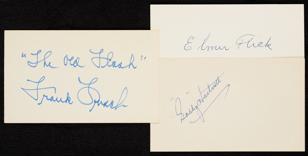Elmer Flick, Gabby Hartnett & Frank Frisch Signed 3x5 Index Cards (3)