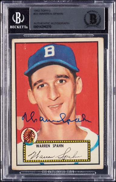 Warren Spahn Signed 1952 Topps No. 33 (BAS)