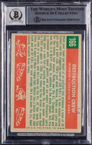 Complete Signed 1959 Topps Destruction Crew No. 166 with Minoso, Colavito & Doby (Graded BAS 10)