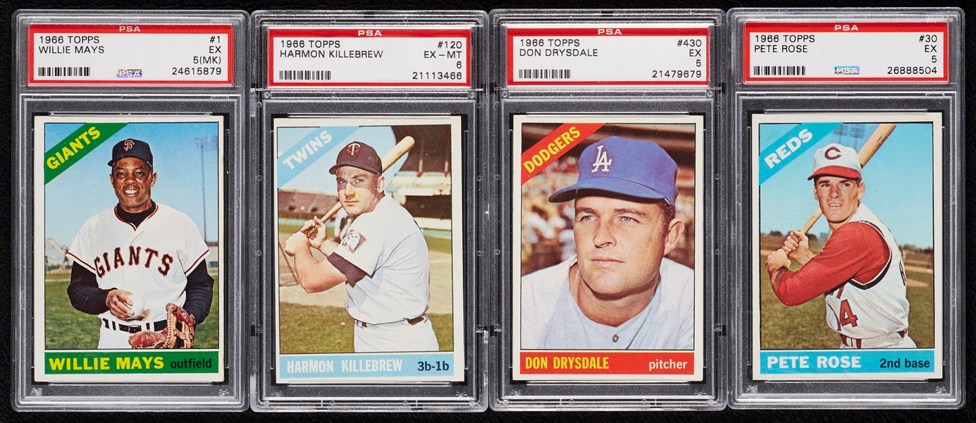 1966 Topps Baseball Complete Set, Mays and Three Other Keys Slabbed (598)