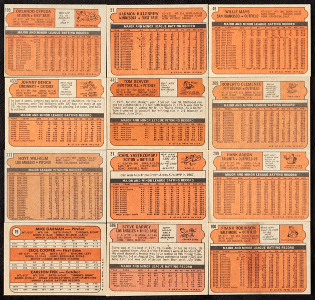 1972 Topps Baseball Partial Set, 27 HOFers (621/787)